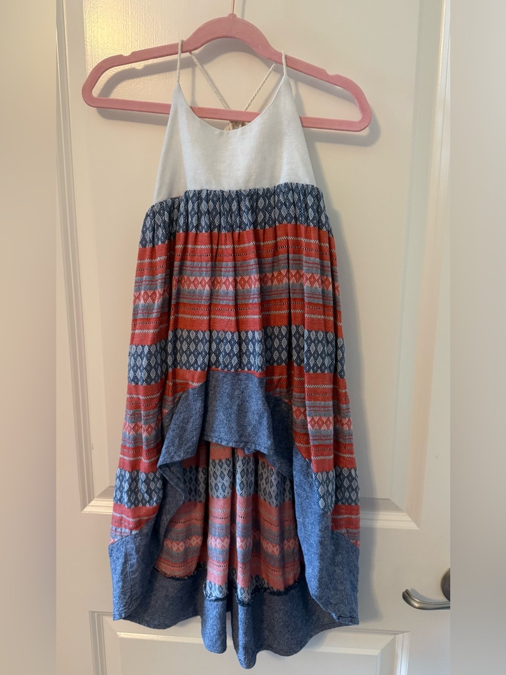 3T Pleiades Boho Striped High-Low Dress in Blue, Red, White